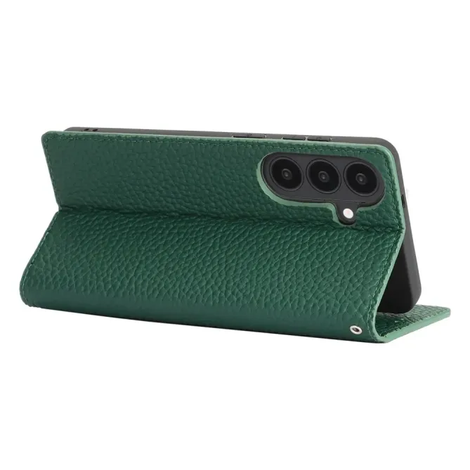 Flip Cover Samsung Galaxy S26+ Cuir Véritable Litchi