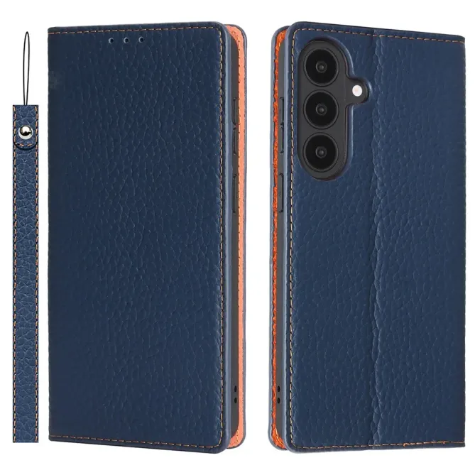 Flip Cover Samsung Galaxy S26+ Cuir Véritable Litchi