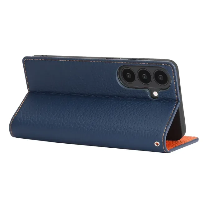 Flip Cover Samsung Galaxy S26+ Cuir Véritable Litchi