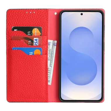 Flip Cover Samsung Galaxy S26+ Cuir Véritable Litchi