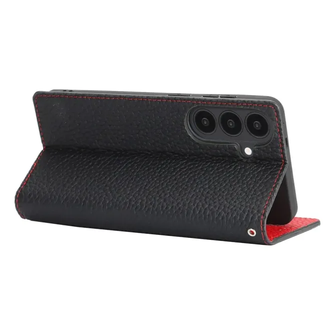 Flip Cover Samsung Galaxy S26+ Cuir Véritable Litchi