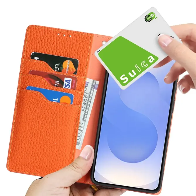 Flip Cover Samsung Galaxy S26+ Cuir Véritable Litchi