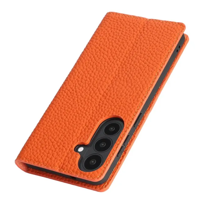 Flip Cover Samsung Galaxy S26+ Cuir Véritable Litchi