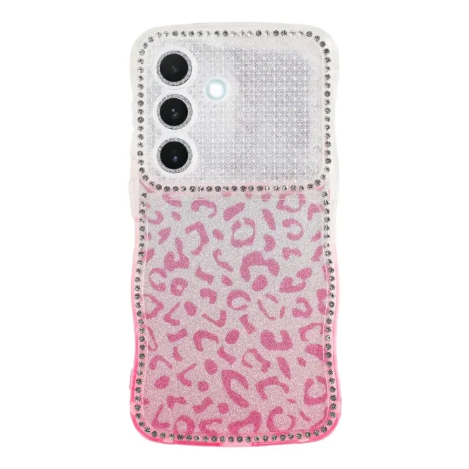 Coque Samsung Galaxy S26+ Cadre Ondulé Strass et Léopard Pailleté