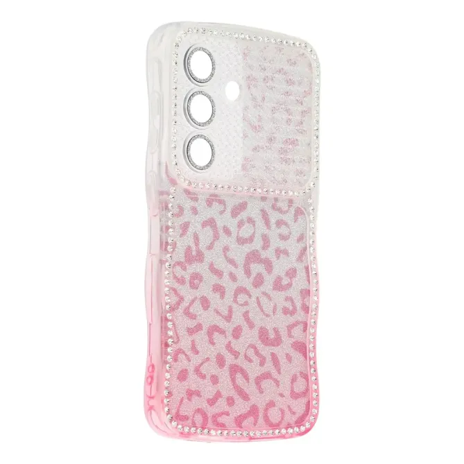 Coque Samsung Galaxy S26+ Cadre Ondulé Strass et Léopard Pailleté
