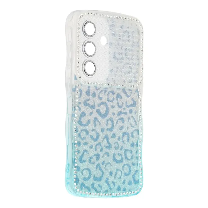 Coque Samsung Galaxy S26+ Cadre Ondulé Strass et Léopard Pailleté