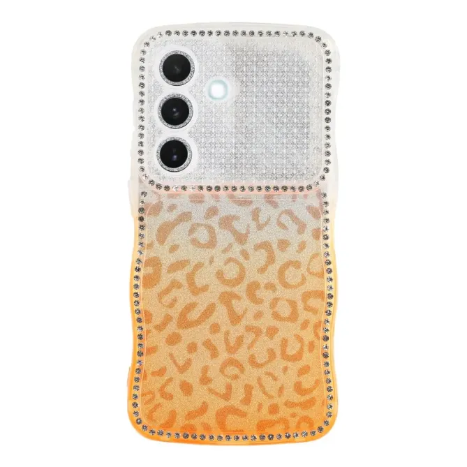 Coque Samsung Galaxy S26+ Cadre Ondulé Strass et Léopard Pailleté