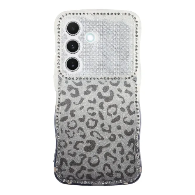 Coque Samsung Galaxy S26+ Cadre Ondulé Strass et Léopard Pailleté