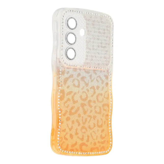 Coque Samsung Galaxy S26+ Cadre Ondulé Strass et Léopard Pailleté