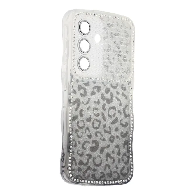 Coque Samsung Galaxy S26+ Cadre Ondulé Strass et Léopard Pailleté
