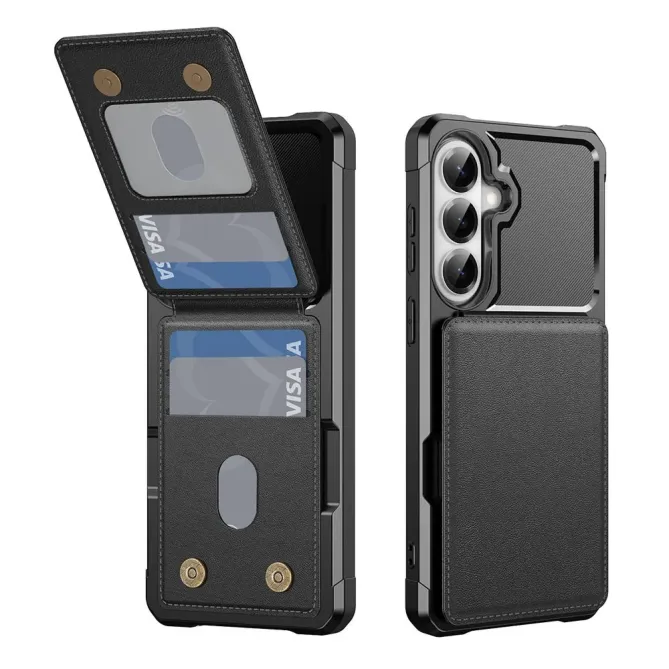 Coque Samsung Galaxy S26+ Porte-carte et Support Simili Cuir Noir - photo 6