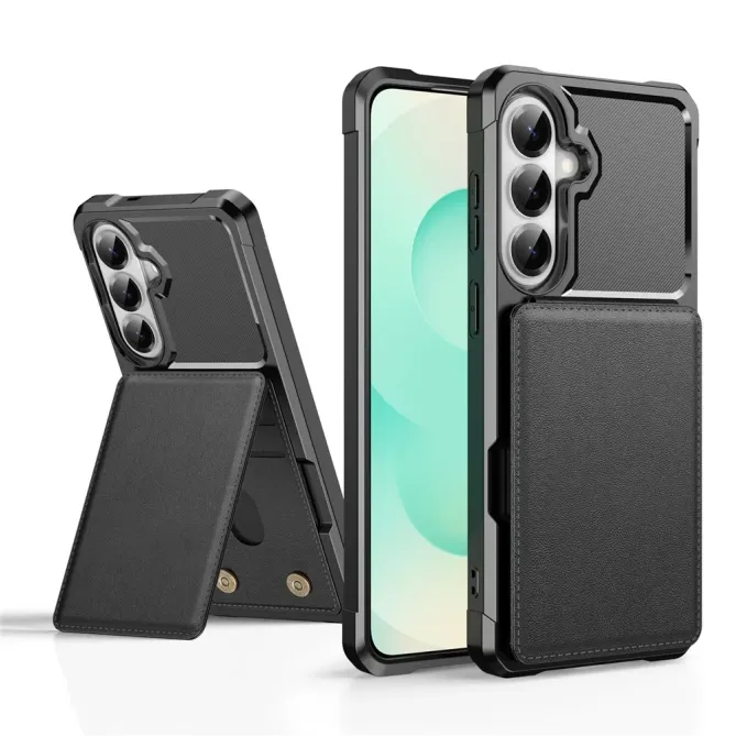 Coque Samsung Galaxy S26+ Porte-carte et Support Simili Cuir Noir - photo 7