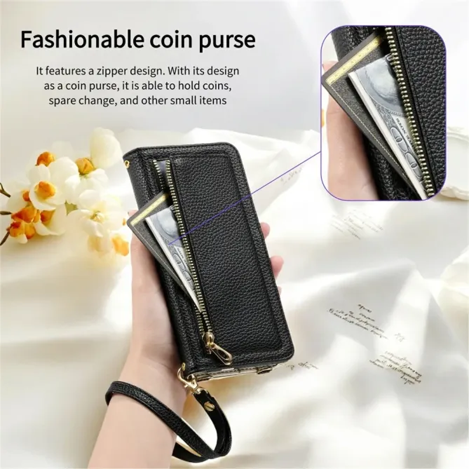 Housse Samsung Galaxy S26+ Porte-monnaie Litchi avec Miroir