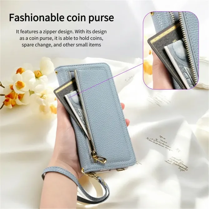 Housse Samsung Galaxy S26+ Porte-monnaie Litchi avec Miroir