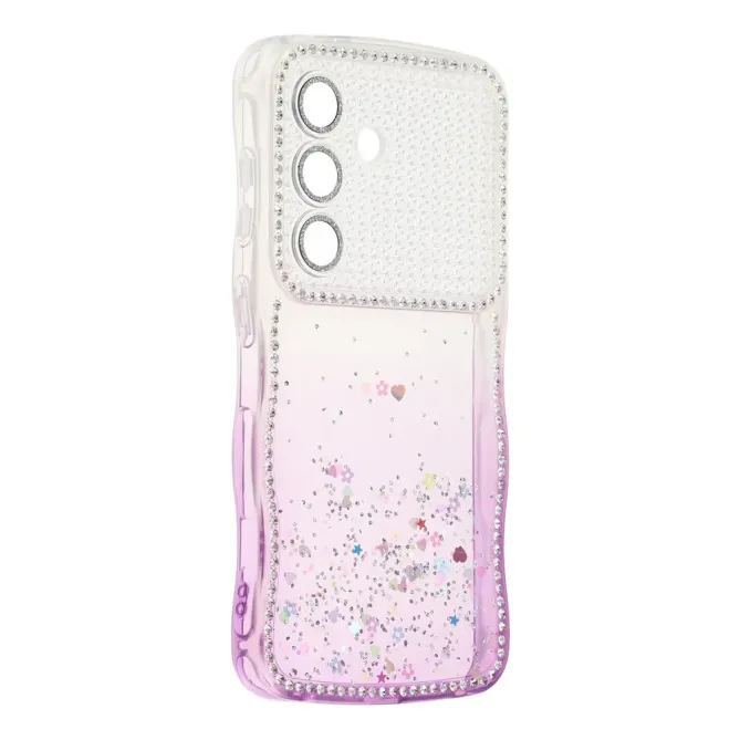 Coque Samsung Galaxy S26+ Paillettes Epoxy Cadre Ondulé et Strass