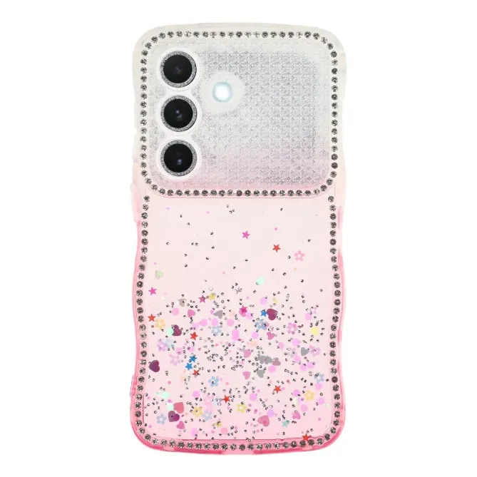 Coque Samsung Galaxy S26+ Paillettes Epoxy Cadre Ondulé et Strass