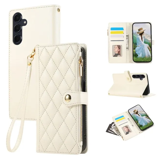 Housse Samsung Galaxy S26+ Portefeuille Losanges Zippée avec Dragonne