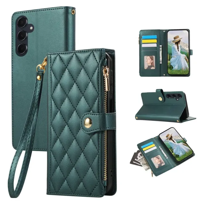 Housse Samsung Galaxy S26+ Portefeuille Losanges Zippée avec Dragonne