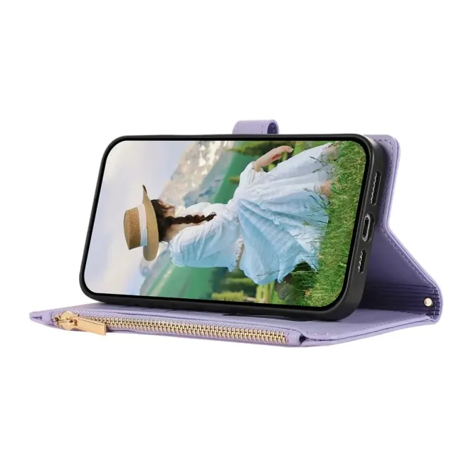 Housse Samsung Galaxy S26+ Portefeuille Losanges Zippée avec Dragonne