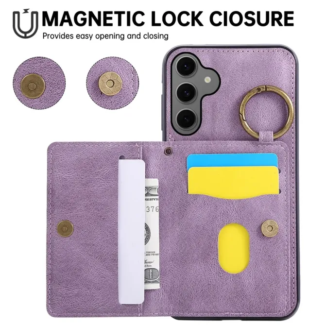 Coque Samsung Galaxy S26+ Porte-carte et Anneau Métal | Vintage-Fold