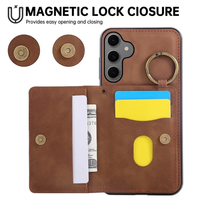 Coque Samsung Galaxy S26+ Porte-carte et Anneau Métal | Vintage-Fold