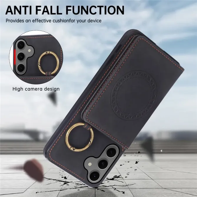 Coque Samsung Galaxy S26+ Porte-carte et Anneau Métal | Vintage-Fold