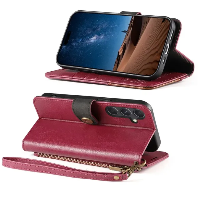 Housse Samsung Galaxy S26+ Portefeuille Bicolore Zippée avec Dragonne
