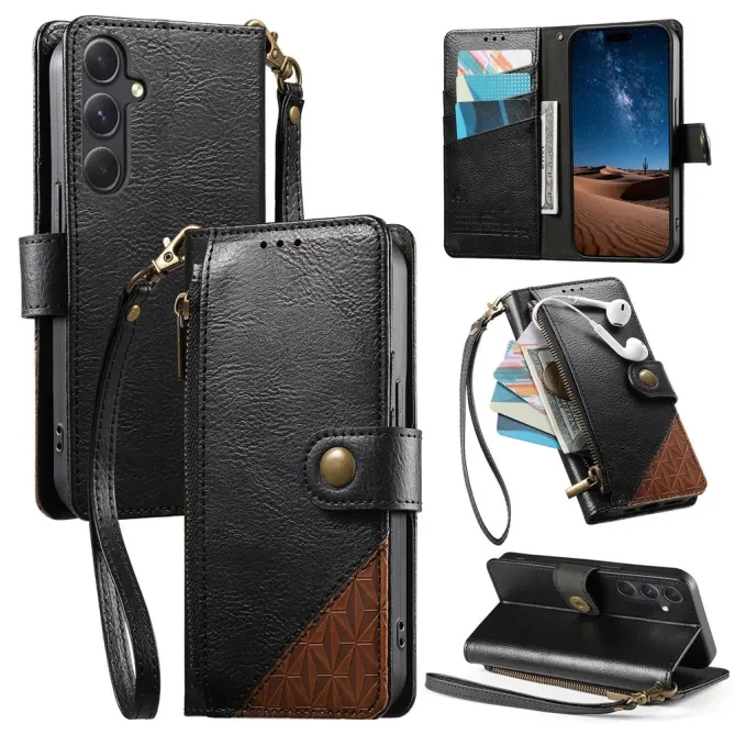 Housse Samsung Galaxy S26+ Portefeuille Bicolore Zippée avec Dragonne