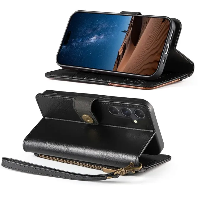 Housse Samsung Galaxy S26+ Portefeuille Bicolore Zippée avec Dragonne