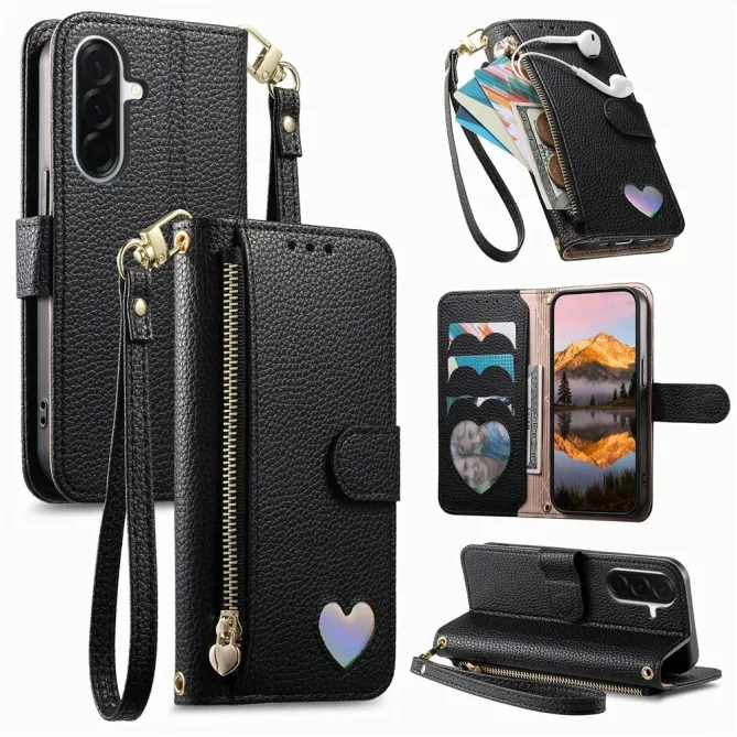 Housse Samsung Galaxy S26+ Portefeuille Cœur avec Poche Zippée et Drag