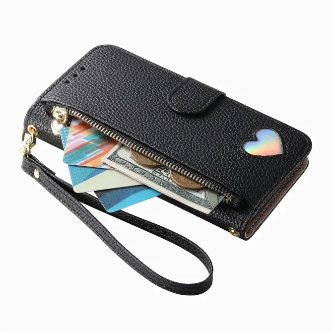 Housse Samsung Galaxy S26+ Portefeuille Cœur avec Poche Zippée et Drag