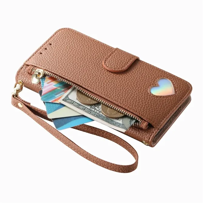 Housse Samsung Galaxy S26+ Portefeuille Cœur avec Poche Zippée et Drag