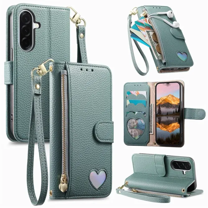 Housse Samsung Galaxy S26+ Portefeuille Cœur avec Poche Zippée et Drag