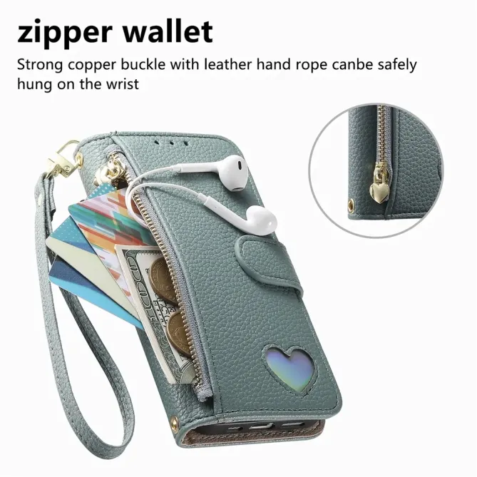 Housse Samsung Galaxy S26+ Portefeuille Cœur avec Poche Zippée et Drag