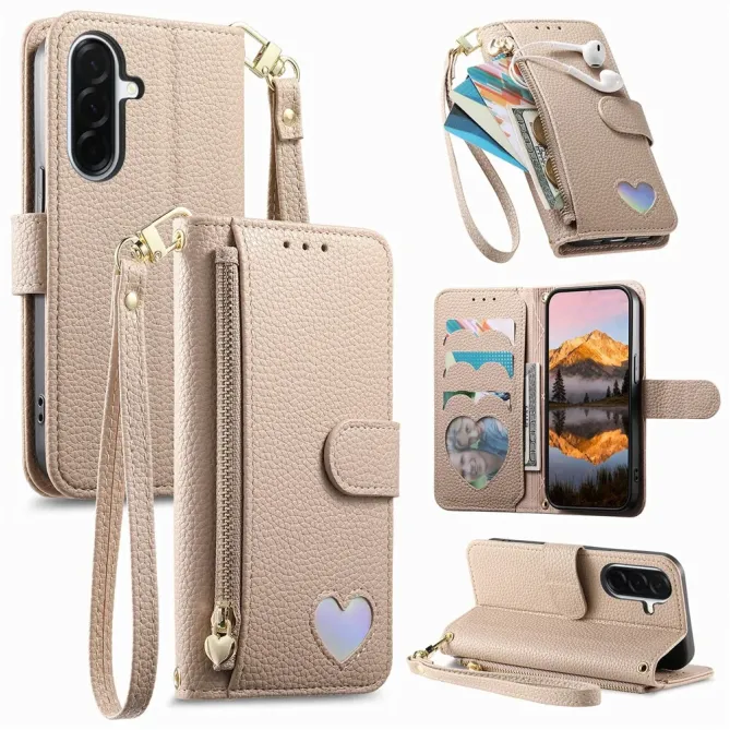 Housse Samsung Galaxy S26+ Portefeuille Cœur avec Poche Zippée et Drag