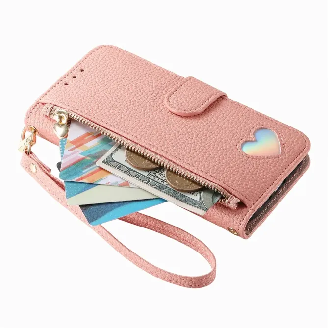 Housse Samsung Galaxy S26+ Portefeuille Cœur avec Poche Zippée et Drag