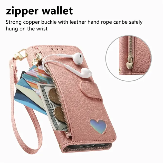 Housse Samsung Galaxy S26+ Portefeuille Cœur avec Poche Zippée et Drag