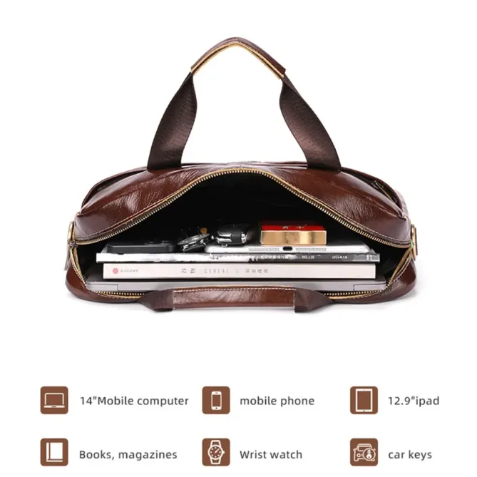 Sacoche Ordinateur 14" Cuir Véritable Business | Elegant-Briefcase
