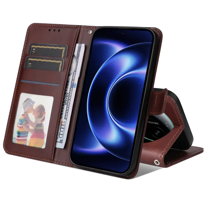 Housse Xiaomi 17 Ultra Portefeuille Grain Fin avec Dragonne