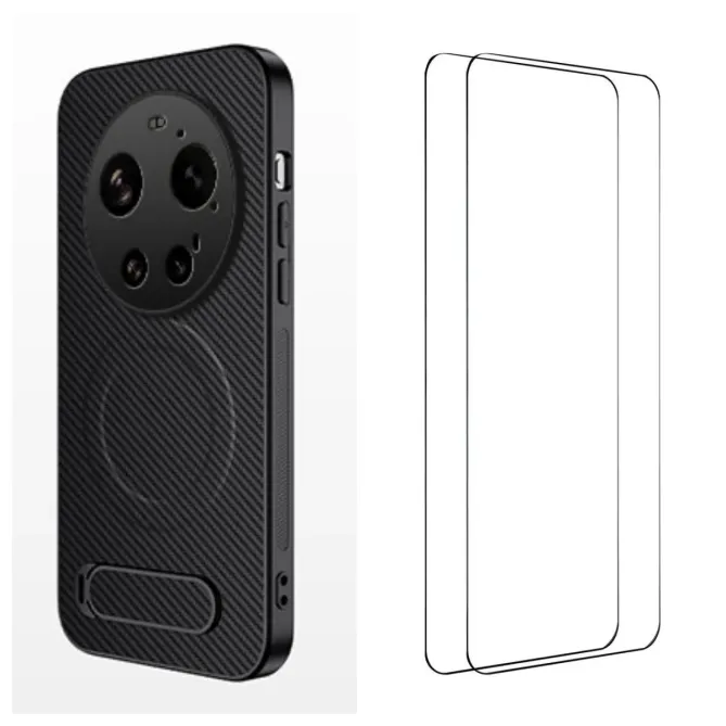 Coque Xiaomi 17 Ultra Magnétique Carbone avec Support et 2 Verres