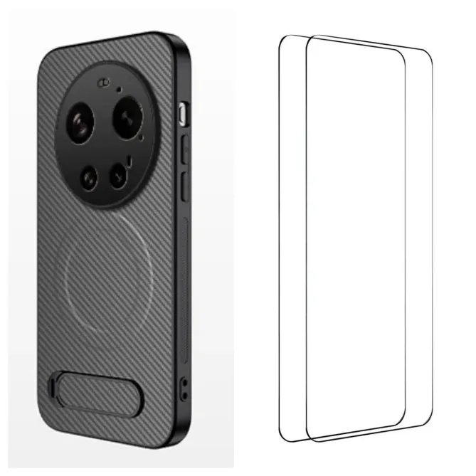 Coque Xiaomi 17 Ultra Magnétique Carbone avec Support et 2 Verres