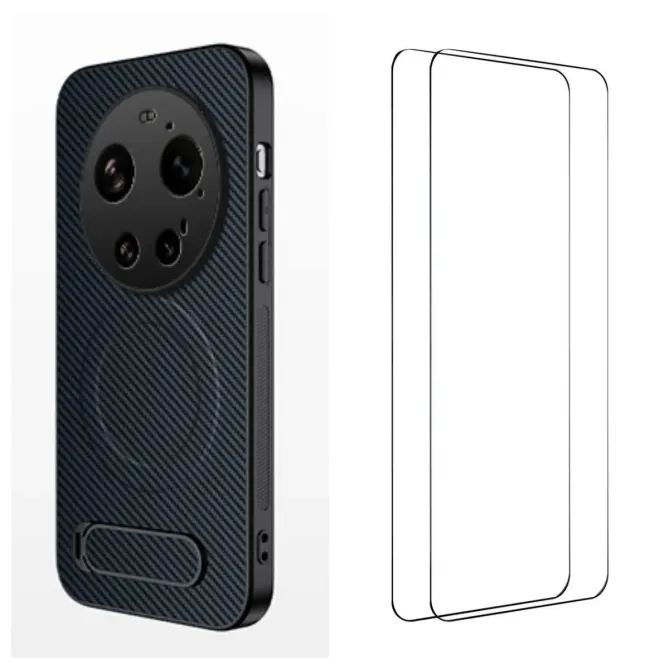 Coque Xiaomi 17 Ultra Magnétique Carbone avec Support et 2 Verres