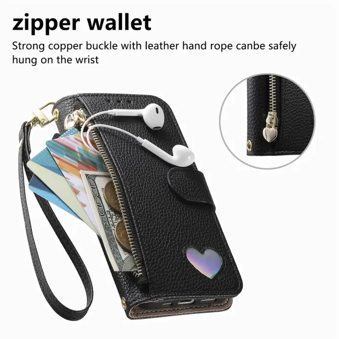 Housse Samsung Galaxy S26 Portefeuille Cœur avec Poche Zippée et Drag