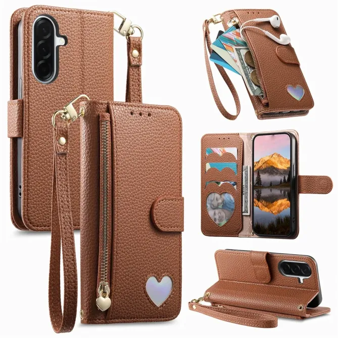 Housse Samsung Galaxy S26 Portefeuille Cœur avec Poche Zippée et Drag