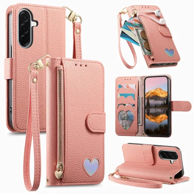 Housse Samsung Galaxy S26 Portefeuille Cœur avec Poche Zippée et Drag