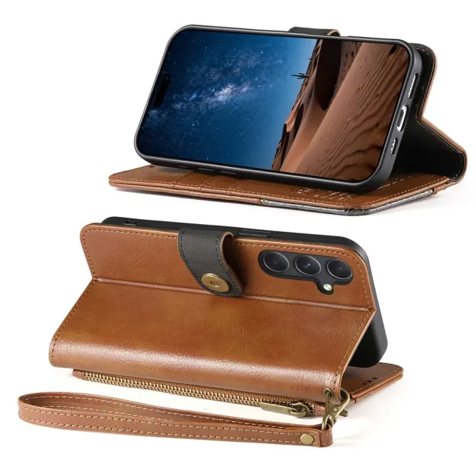 Housse Samsung Galaxy S26 Portefeuille Bicolore Zippée avec Dragonne