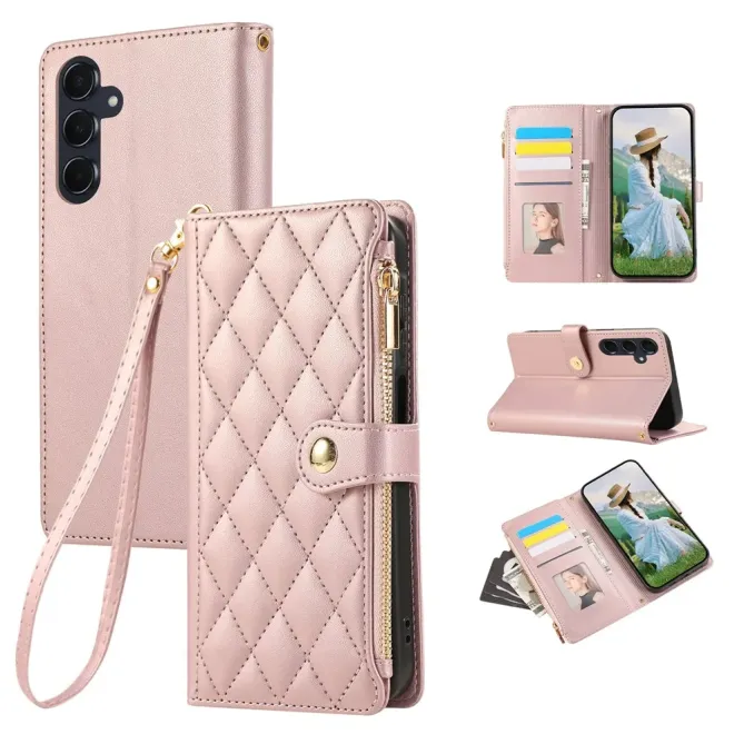 Housse Samsung Galaxy S26 Portefeuille Losanges Zippée avec Dragonne