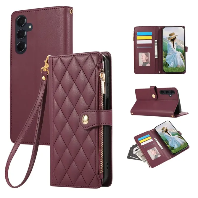 Housse Samsung Galaxy S26 Portefeuille Losanges Zippée avec Dragonne