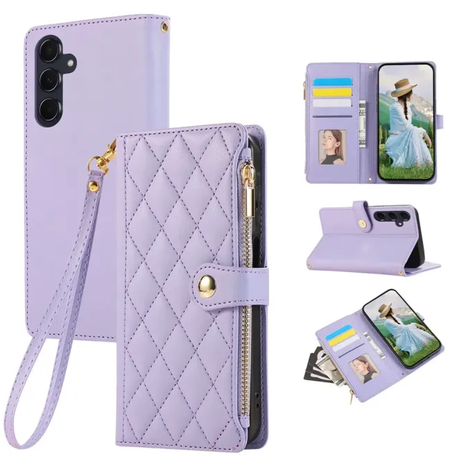 Housse Samsung Galaxy S26 Portefeuille Losanges Zippée avec Dragonne