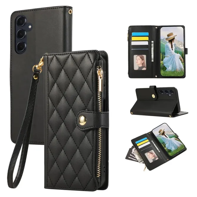 Housse Samsung Galaxy S26 Portefeuille Losanges Zippée avec Dragonne